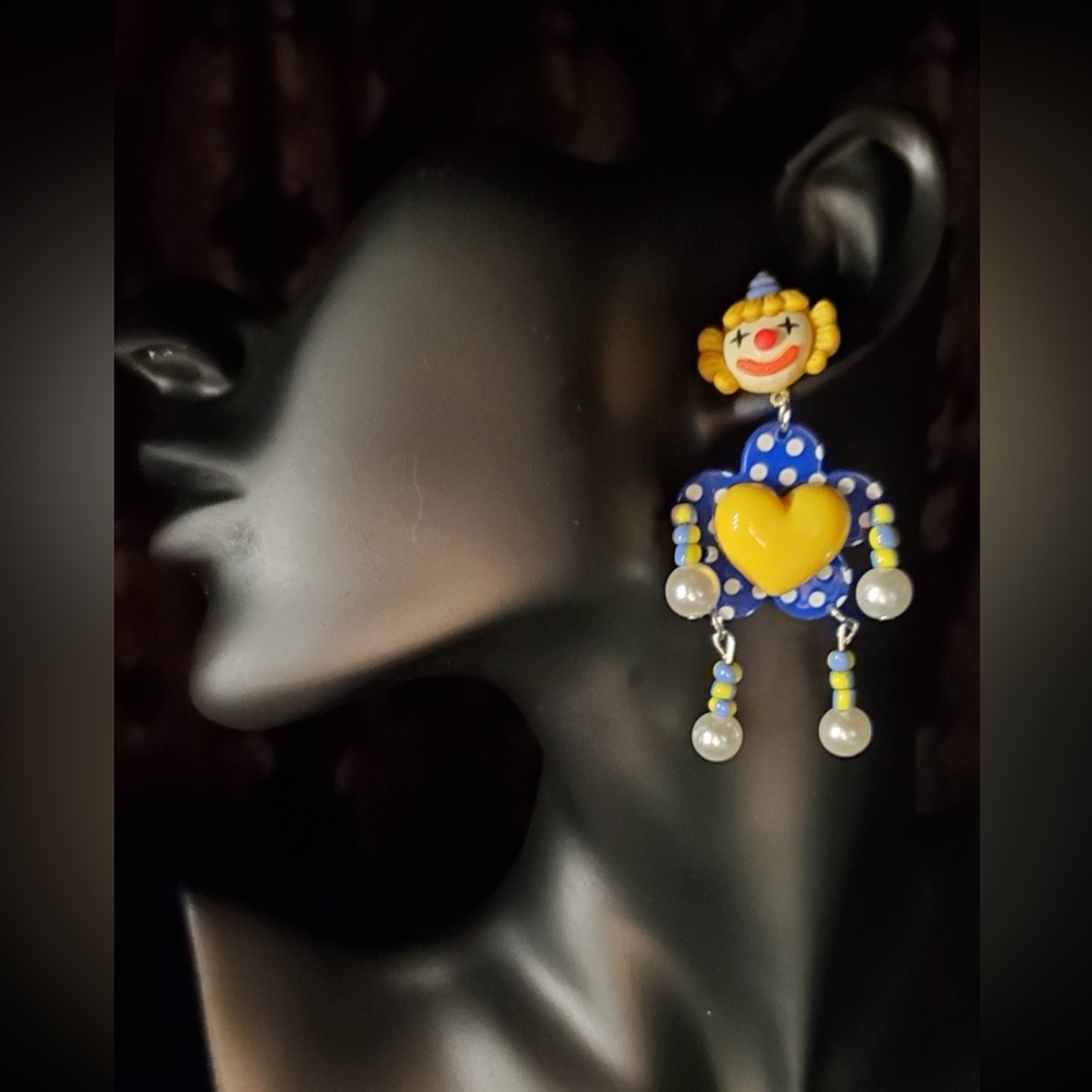 Colorful Yellow Hearts Blue White Polka Dots Clown Silver